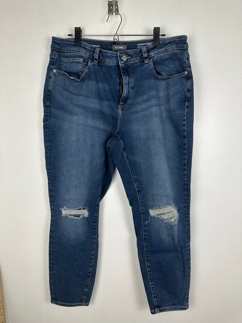 DL1961 Florence Skinny High-Rise Instasculpt Ankle Jeans distressed knees 18W